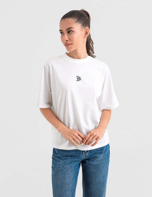 Tениска cropped oversize в бяло