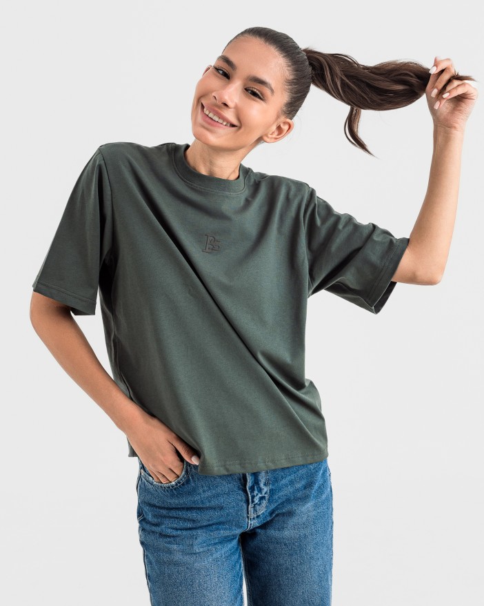 Tениска cropped oversize в зелено