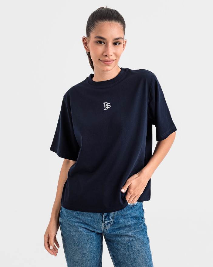 Tениска cropped oversize в тъмносиньо
