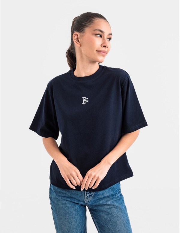 Tениска cropped oversize в тъмносиньо