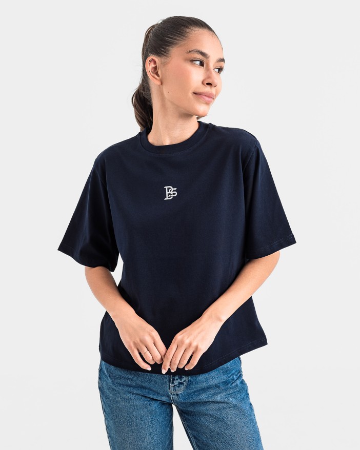 Tениска cropped oversize в тъмносиньо