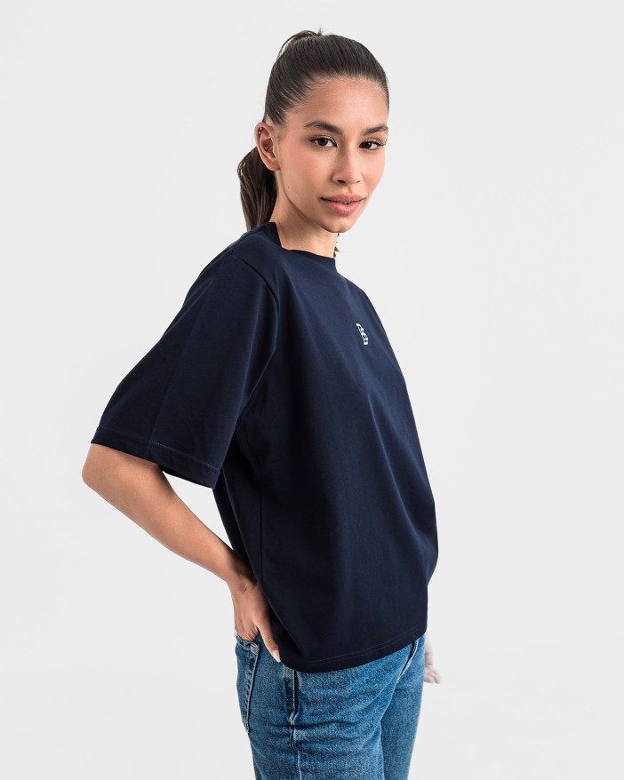 Tениска cropped oversize в тъмносиньо