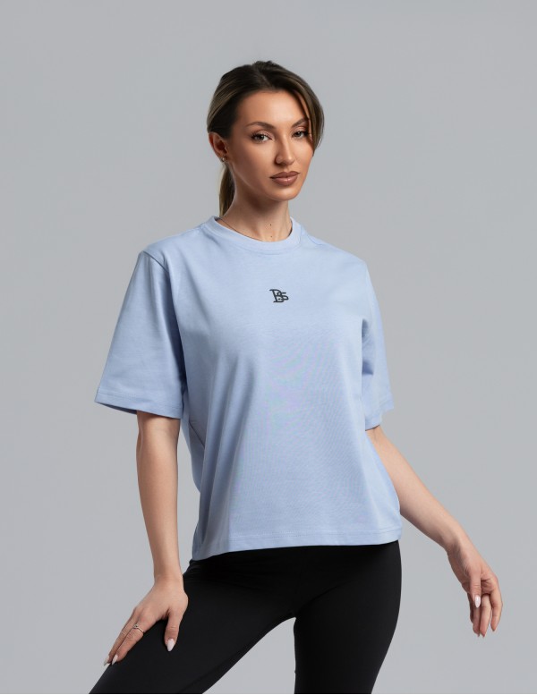 Tениска cropped oversize светлосиньо