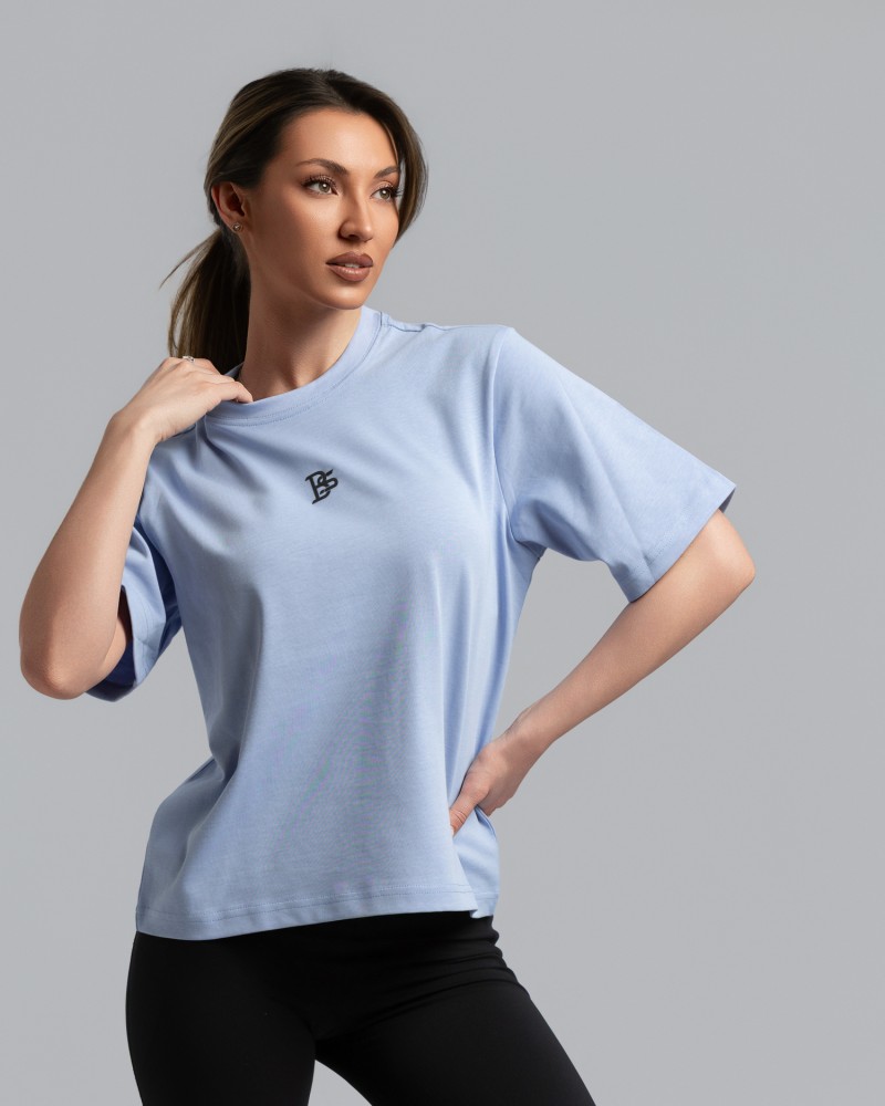 Tениска cropped oversize светлосиньо