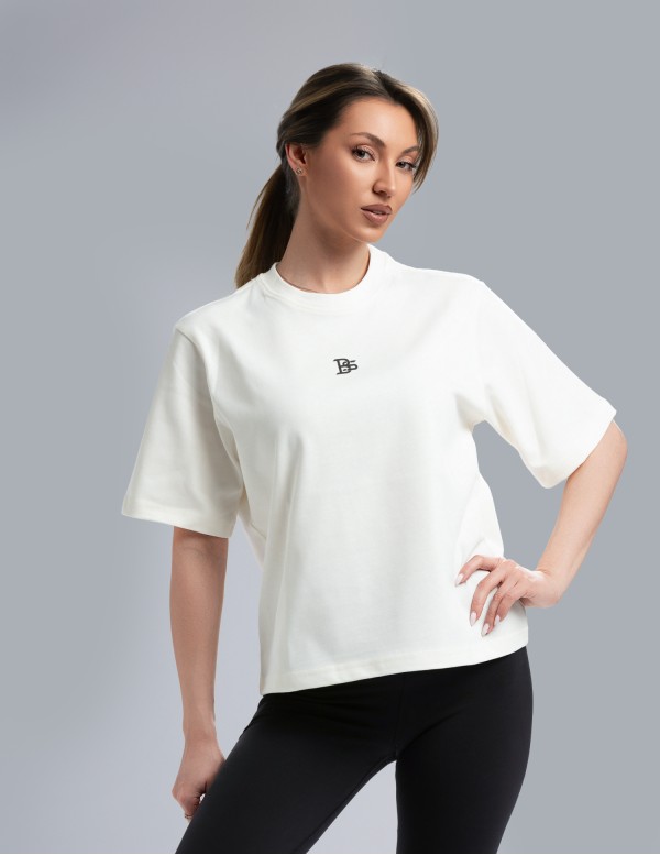 Tениска cropped oversize екрю